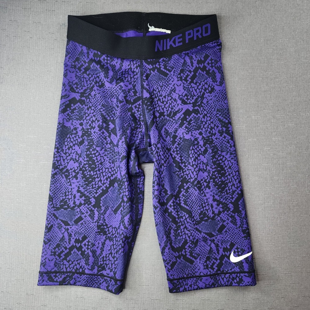 Nike Pro Dri-FIT Women XS Purple Snakeskin Long Biker Shorts Flag Football
